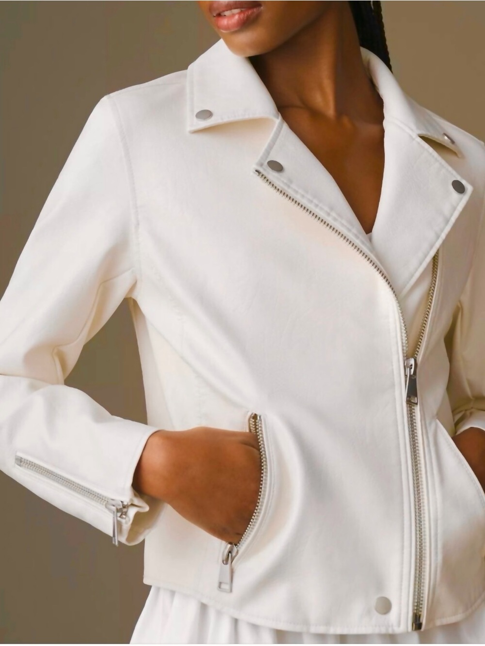 NWT Anthropologie Off-White Faux Leather Moto Jacket